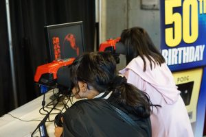 Two players playing the Virtual Boy at LI Retro